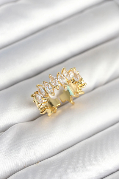 esplendor Adjustable Brass Ring with Zircon Stone Detail