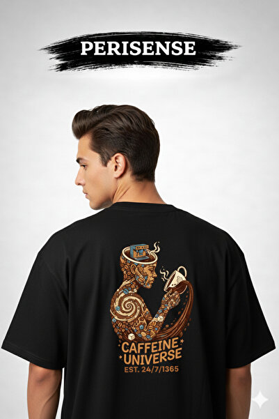 PERISENSE Unisex Coffee Addict Printed Premium Combed Cotton Oversized T-Shirt