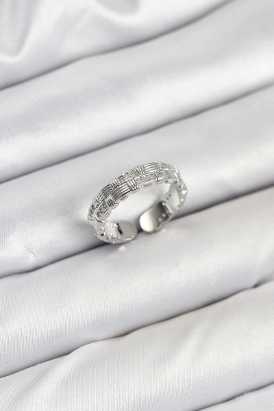 esplendor Adjustable Brass Ring with Zircon Stone Silver Color