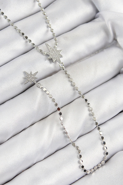 My Reality Fashion قلادة من حجر الزركون النحاسي مع سلسلة مكسورة على شكل نجمة ...