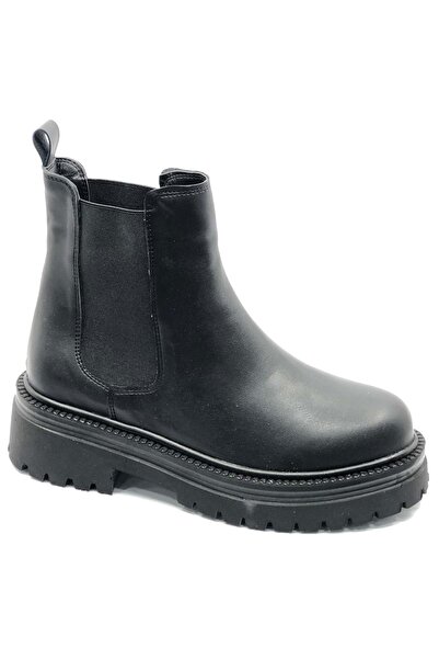 KOCAMANLAR Ayakdaş 9956 Non-Slip Flat Sole Women's Boots Black-Skin