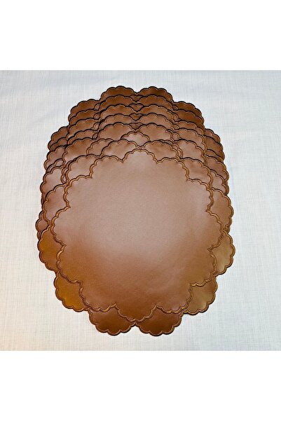 Table Alp 6 Adet Lüks Nakışlı Deri Amerikan Servis – Ajur Dilimli Çerçeve – Kahverengi Premium Sofra Altlığı