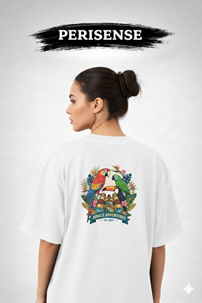 PERISENSE تي شيرت للجنسين من Birds مطبوع Premium من القطن الممشط قصة فضفاضة