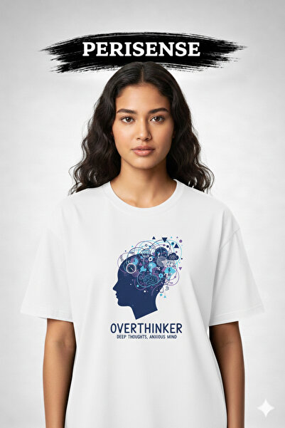 PERISENSE تي شيرت للجنسين من Overthinker مطبوع مصنوع من القطن الممشط الفاخر ق...