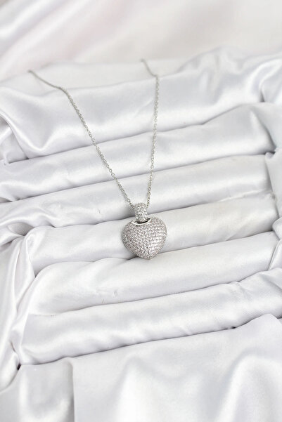 esplendor قلادة نسائية من الفولاذ 316L مع حجر الزركون الفضي اللون على شكل قلب