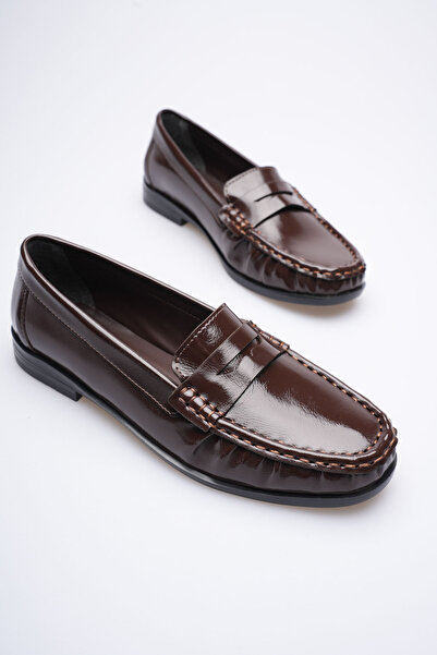 Esilapark Bitter Coffee Wrinkled Patent Leather Hand-Stitched Tpu Non-Slip So...