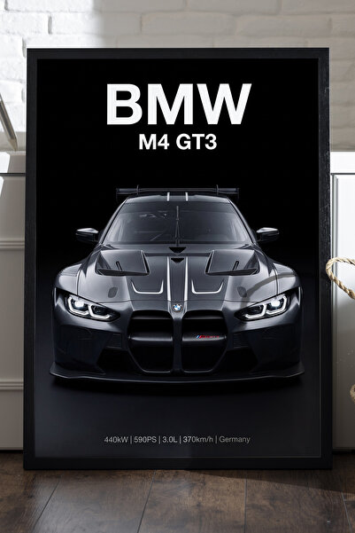 Duvarda BMW M4 GT3 crni poster sa drvenim okvirom, dekorativna zidna slika au...