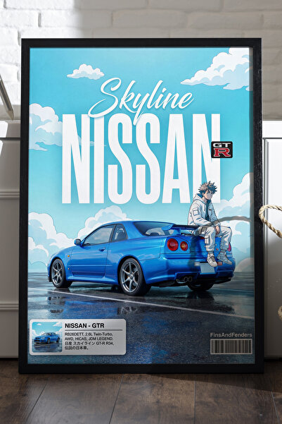 Duvarda Αφίσα Skyline Nissan με μαύρο ξύλινο πλαίσιο, διακοσμητική ζωγραφική ...