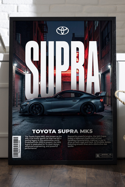 Duvarda Toyota Supra crni poster sa drvenim okvirom, dekorativna zidna slika ...