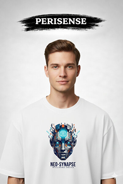 PERISENSE Unisex Robots Printed Premium Combed Cotton Oversized T-Shirt