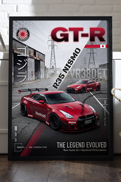 Duvarda Αφίσα Nissan GT-R R35 Nismo με μαύρο ξύλινο πλαίσιο, διακοσμητική ζωγ...