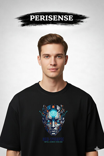 PERISENSE Unisex Robots Printed Premium Combed Cotton Oversized T-Shirt