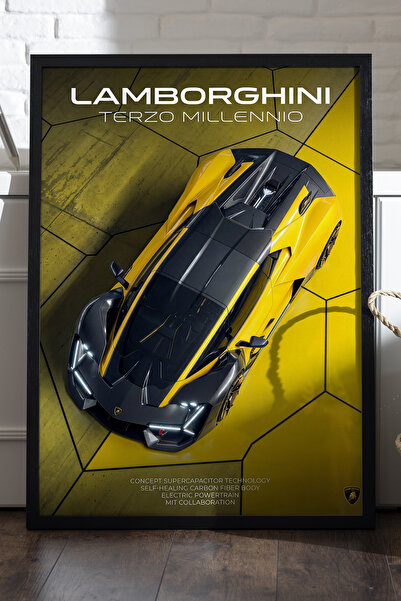 Duvarda Lamborghini Terzo Millennio crni poster sa drvenim okvirom, dekorativ...