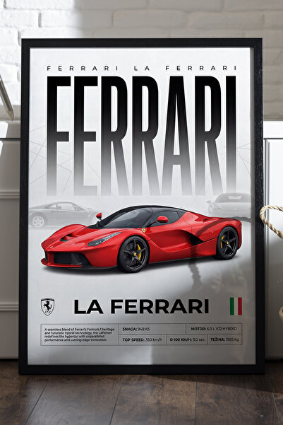 Duvarda La Ferrari Siyah Ahşap Çerçeveli Poster, Dekoratif Araba Duvar Tablosu