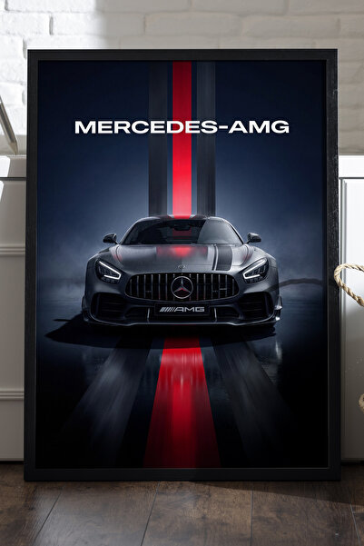 Duvarda Mercedes AMG Siyah Ahşap Çerçeveli Poster, Dekoratif Araba Duvar Tablosu
