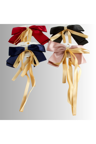 Nsk Textile Boutique مشبك شعر طويل بشريط فيونكة 13 سم - ألوان متنوعة، إكسسوار...