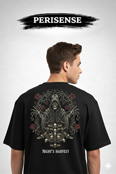 PERISENSE Unisex Horror Printed Premium Combed Cotton Oversized T-Shirt