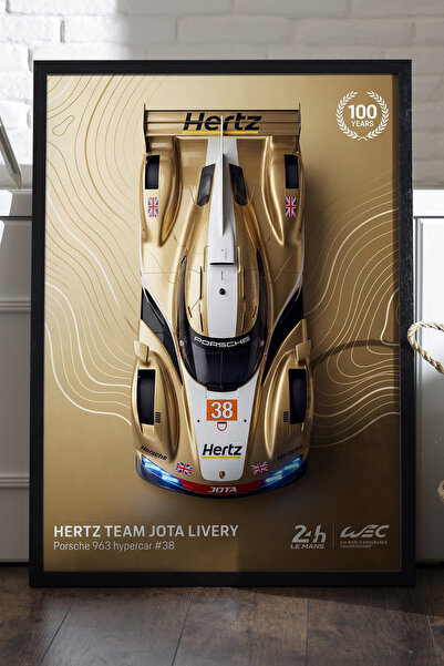 Duvarda Porsche 963 crni poster sa drvenim okvirom, dekorativna zidna slika a...