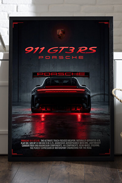 Duvarda Porsche 911 GT3 RS crni poster sa drvenim okvirom, dekorativna zidna ...
