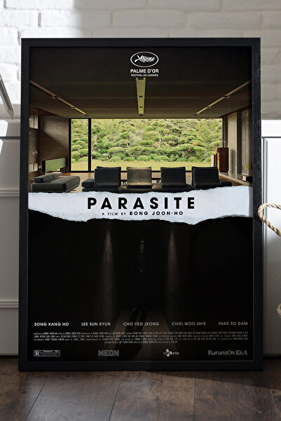 Duvarda Parazit crni poster u drvenom okviru, dekorativna filmska zidna slika