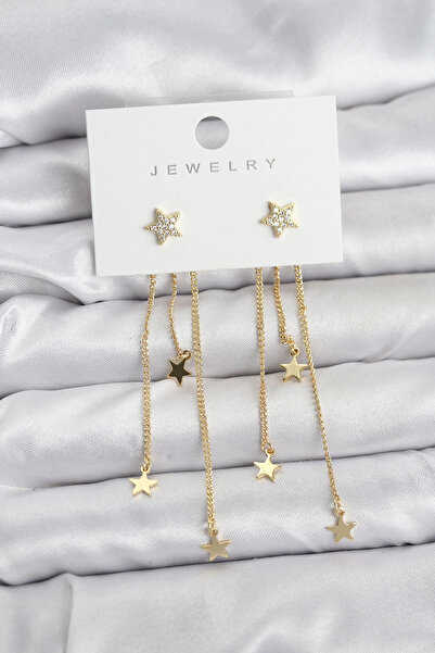 esplendor Brass Star Patterned Dangle Women's Earrings