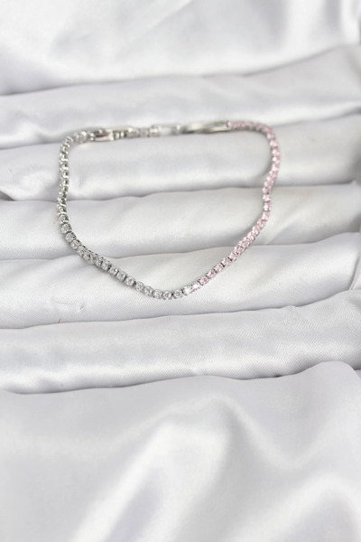 ELİZ BERRA MODA Pink and White Zircon Stone Silver Color Waterway Women's Bra...