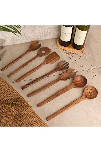 Rabo Craft Premium 100% Walnut Wood Handcrafted 7-Piece Serving Set, Serving ...
