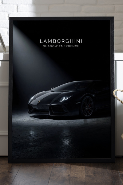 Duvarda Lamborghini Aventador crni poster sa drvenim okvirom, dekorativna zid...