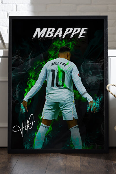 Duvarda Poster cu ramă din lemn negru Kylian Mbappe, pictură decorativă de pe...