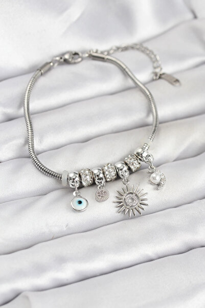 Najmaddin سوار نسائي من النحاس الفضي اللون مع تعويذة الشمس