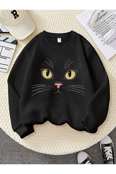 Kids Hanorac de iarnă unisex cu imprimeu Big Cat, negru