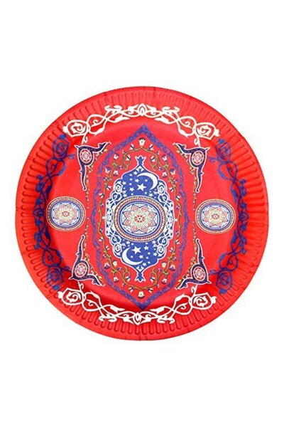 Toybox Ramadan Eid Mubarak Party Supplies Red Ornate Floral Design Plastic Pl...