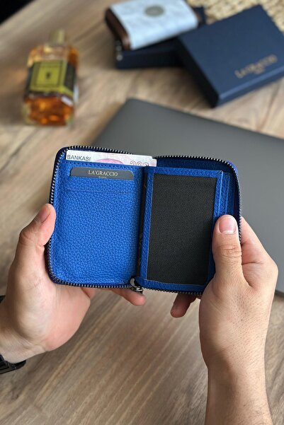 Store محفظة رجالية من الجلد الطبيعي من Lancoves مزودة بسحاب وحماية من تقنية RFID