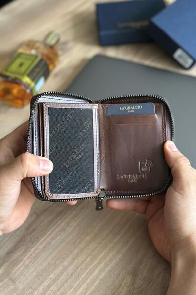 Store محفظة رجالية من الجلد الطبيعي من Lancoves مزودة بسحاب وحماية من تقنية RFID