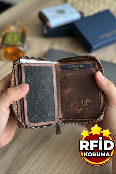 Store محفظة رجالية من الجلد الطبيعي من Lancoves مزودة بسحاب وحماية من تقنية RFID