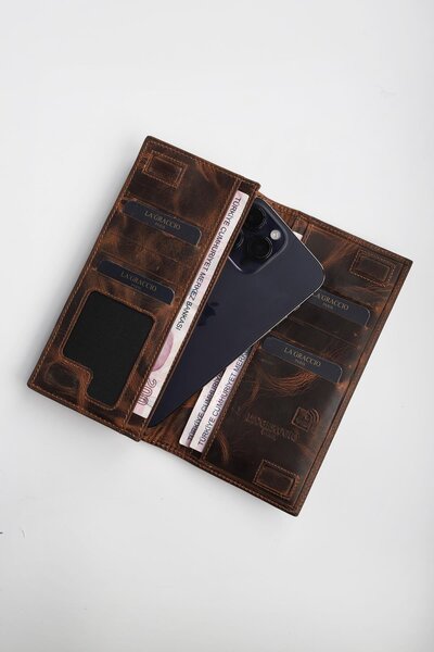 Store محفظة رجالية من الجلد الطبيعي المحمي بتقنية RFID مع حجرة للهاتف