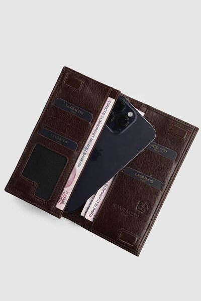 Store محفظة رجالية من الجلد الطبيعي المحمي بتقنية RFID مع حجرة للهاتف