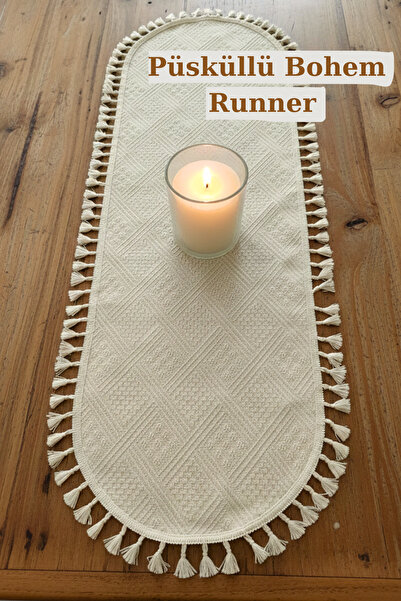 KAMİZ Püsküllü Oval Bohem Pamuklu Runner