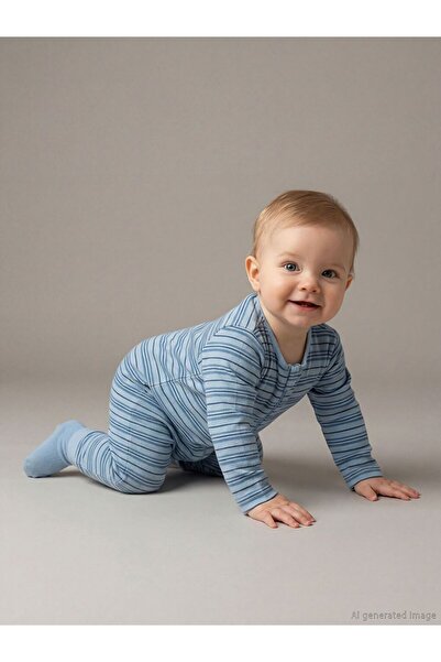 LC Waikiki Lcw Baby Crew Neck Striped Baby Boy Jumpsuit