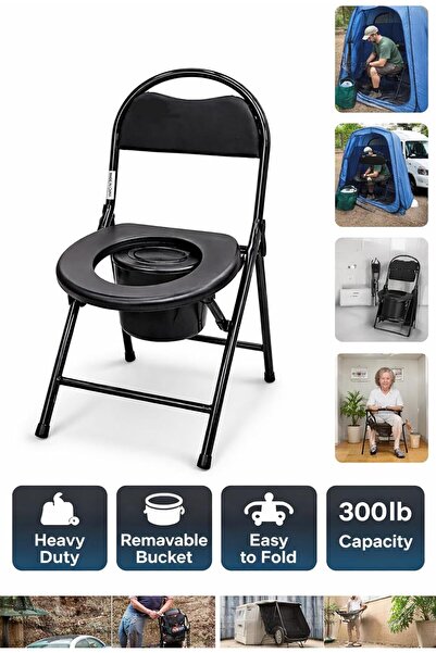 GO2CAMPS كرسي مرحاض تخييم قابل للطي ومحمول مع دلو وغطاء قابلين للإزالة