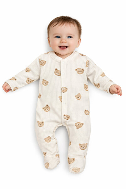 Nexvora Ayı Kafa Desenli Erkek Bebek Tulum 1 Ay 3 Ay 6 Ay