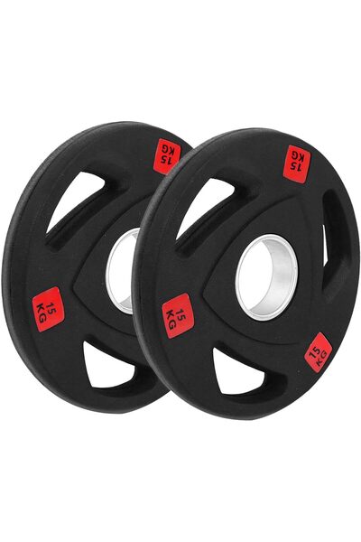 Generic Olympic Weight Plates Pair 15KG Rubber Coated Tri Grip Cast Iron 2 In...