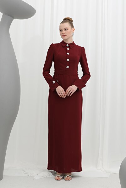 Puane Women's Timeless Elegans Stone Detailed Mono Evening Dress 17009