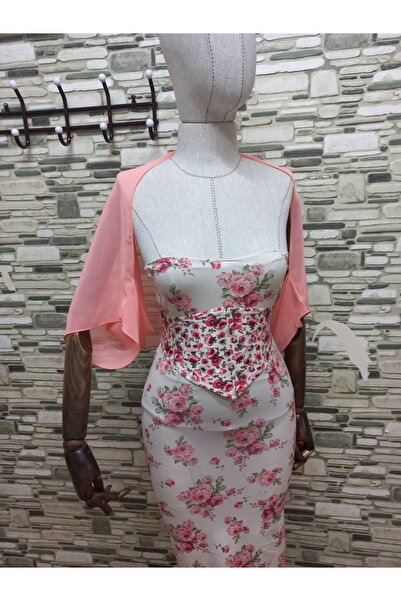 es moda shop Ariane Chiffon Short-Sleeved Shawl Salmon