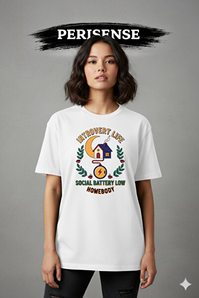 PERISENSE Unisex Introvert Life Printed Premium Combed Cotton Oversized T-Shirt