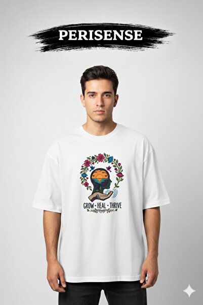 PERISENSE Tricou oversize unisex din bumbac pieptănat premium, cu imprimeu pe...