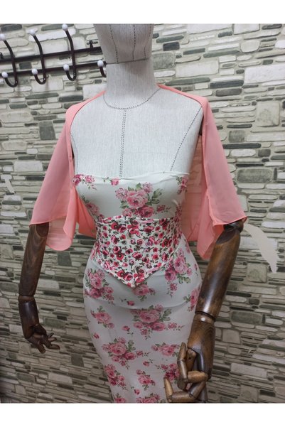 es moda shop Ariane Chiffon Short-Sleeved Shawl Salmon