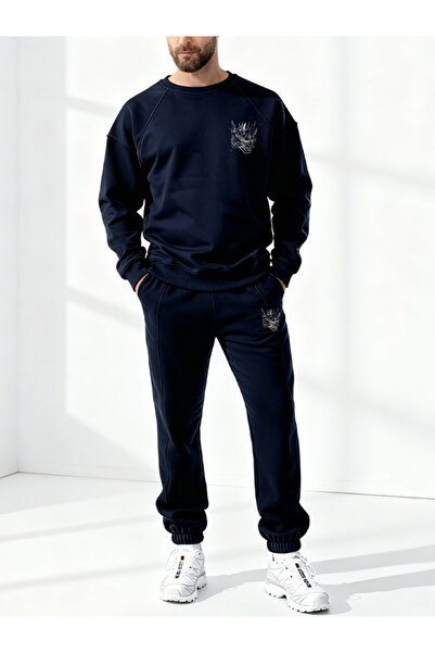 EFFRENATU Zero Yaka Special Design Tracksuit Set, Lacevert Color.