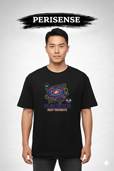 PERISENSE Unisex Overthinker Printed Premium Combed Cotton Oversized T-Shirt