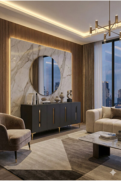 CENEYRA KA1810AG RANY180 KONSOL, KAHVE KÖŞESİ ve TV SEHPASI ANTRASİT-GOLD 180cm